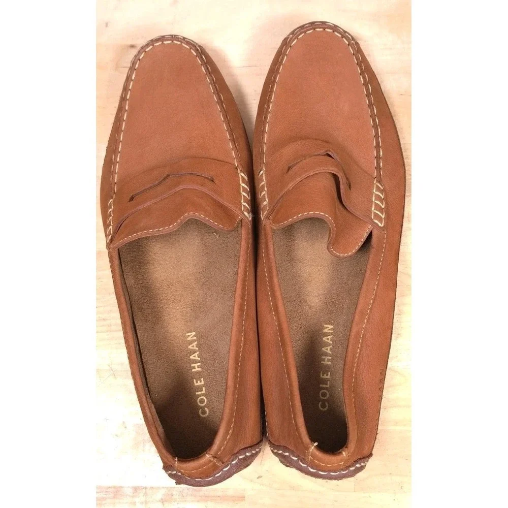 Cole Haan Men's Wyatt Brown Suede Penny Loafers Driving Shoes Size 9.5